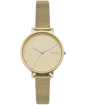 image of Skagen Women-s Hagen Gold-Tone Stainless Steel Mesh Bracelet Watch 34mm