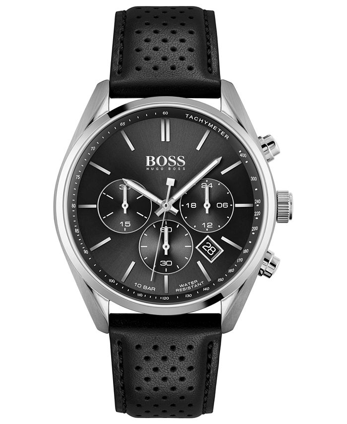 BOSS - Men's Chronograph Champion Black Leather Strap Watch 44mm