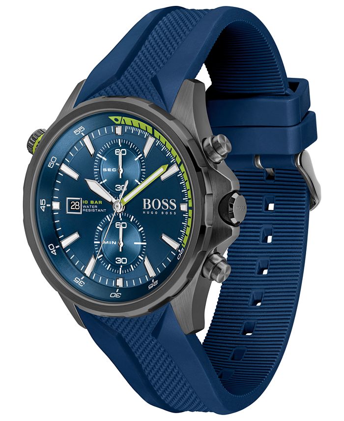 Hugo Boss Men's Chronograph Globetrotter Blue Silicone Strap Watch 46mm