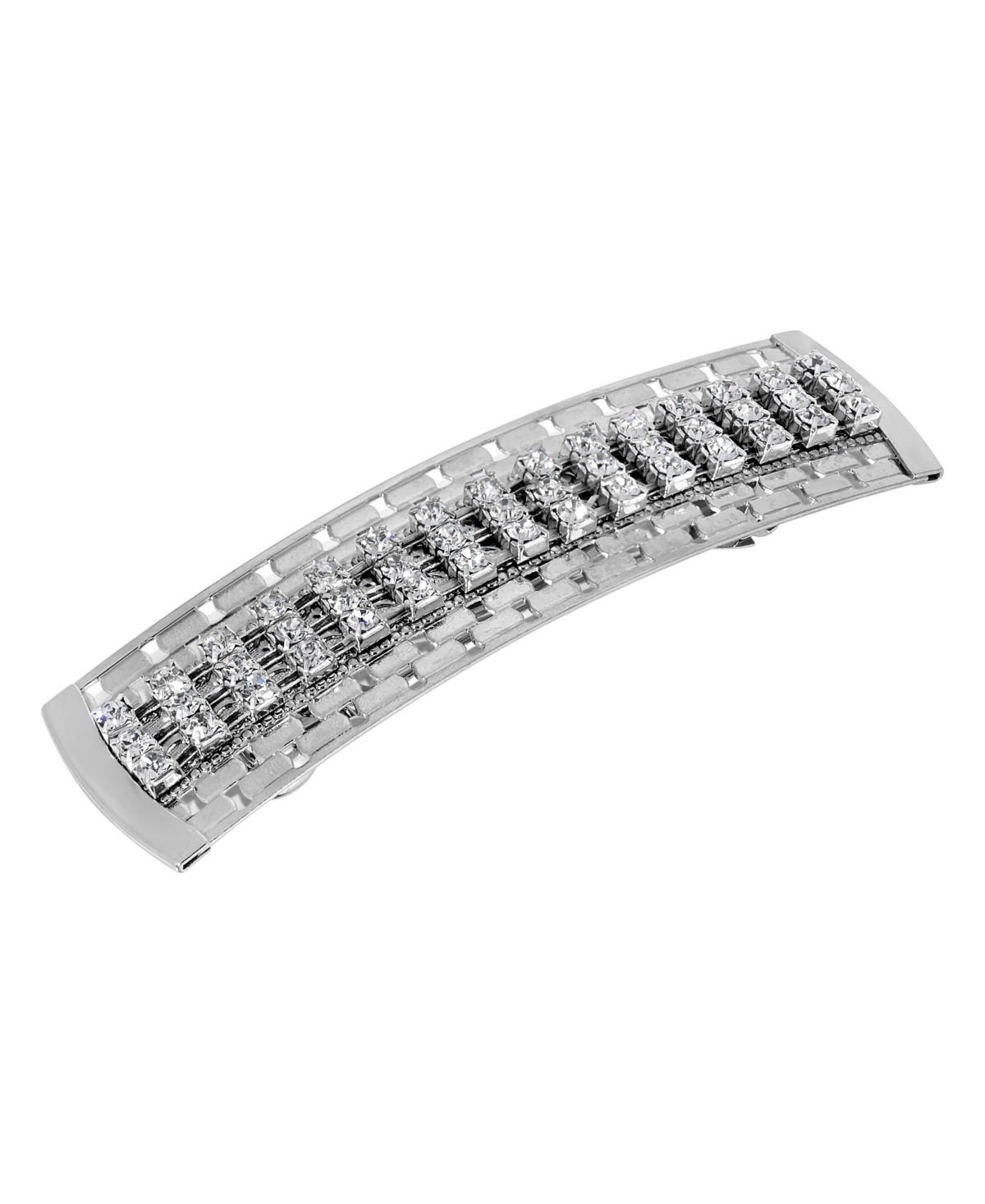 2028 Women's Silver-tone Large Crystal Hair Barrette In White