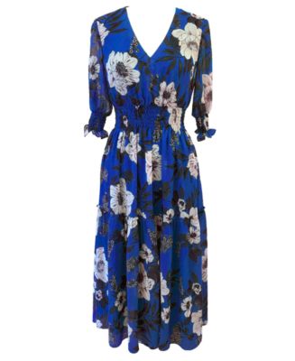Taylor Plus Size Floral-Print Smocked Midi Dress - Macy's