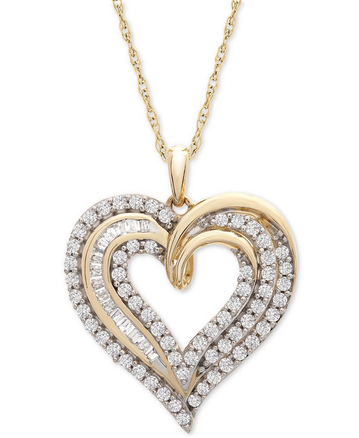 Macy's - Diamond Heart 20" Pendant Necklace (1 ct. t.w.) in 10k Gold