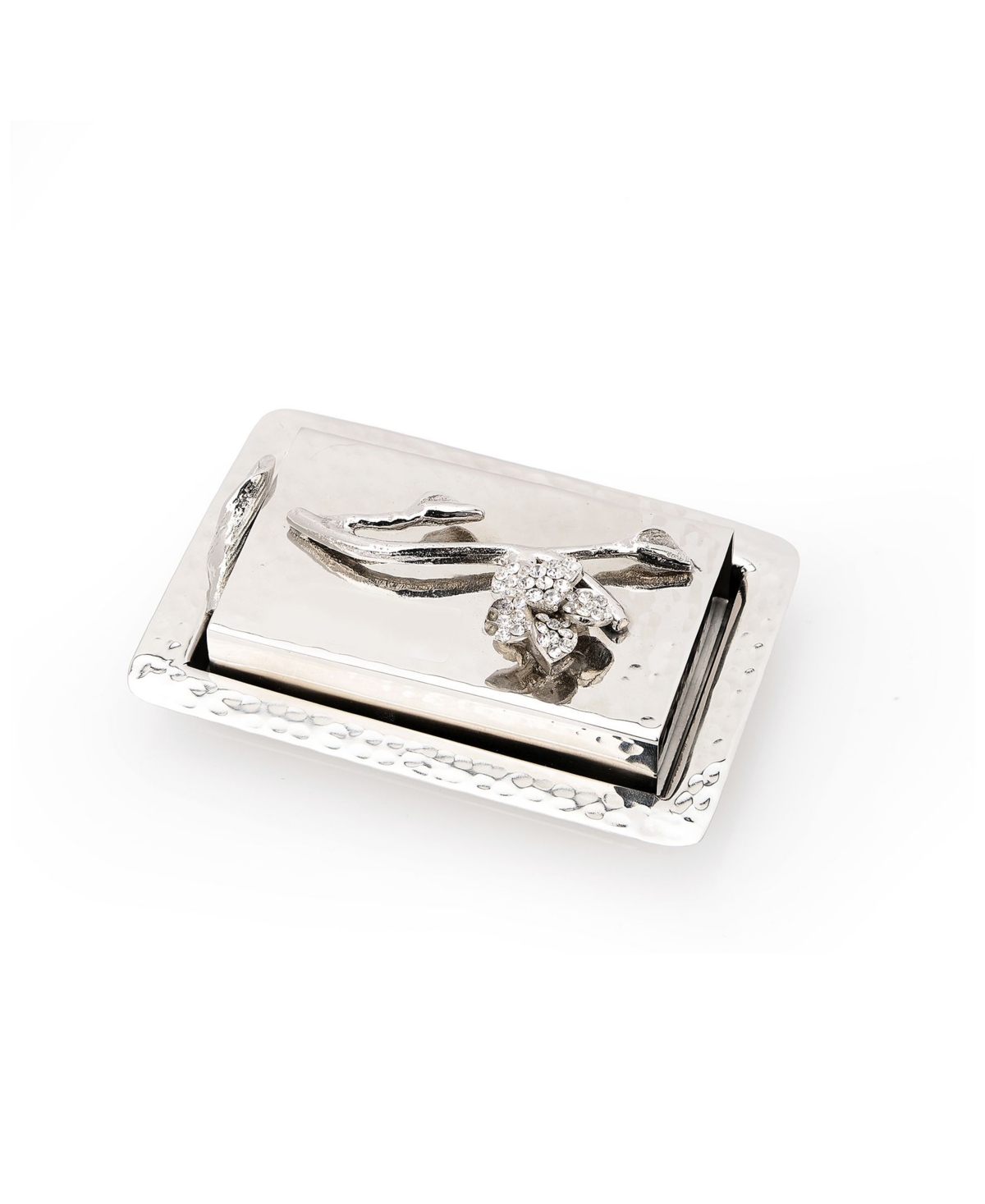 Classic Touch Match Box With Jeweled Flower In Silver - Tone