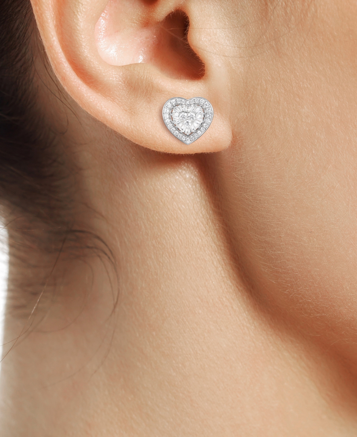 Diamond Baguette Heart Stud Earrings (1/2 ct. t.w.) in 14k Gold , 14kor 14k Rose Gold - White Gold