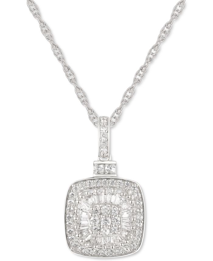 Diamond Baguette Square Cluster 18" Pendant Necklace (1/2 ct. t.w.) in