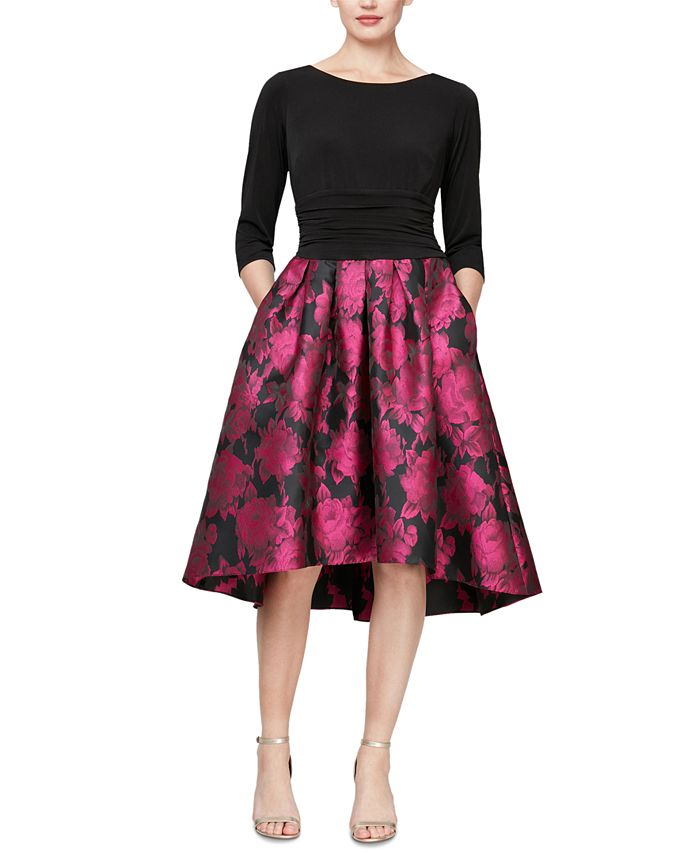 SL Fashions Printed-Skirt High-Low Dress - Macy's