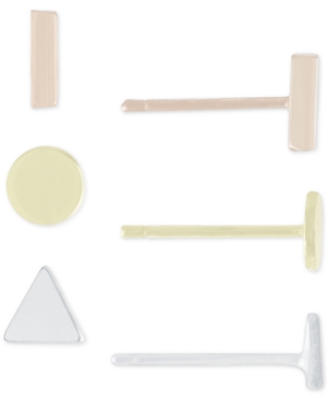 image of Giani Bernini 3-Pc. Set Tricolor Shape Stud Earrings in Sterling Silver, 18k Gold-Plate & 18k Rose Gold-Plate, Created for Macy-s