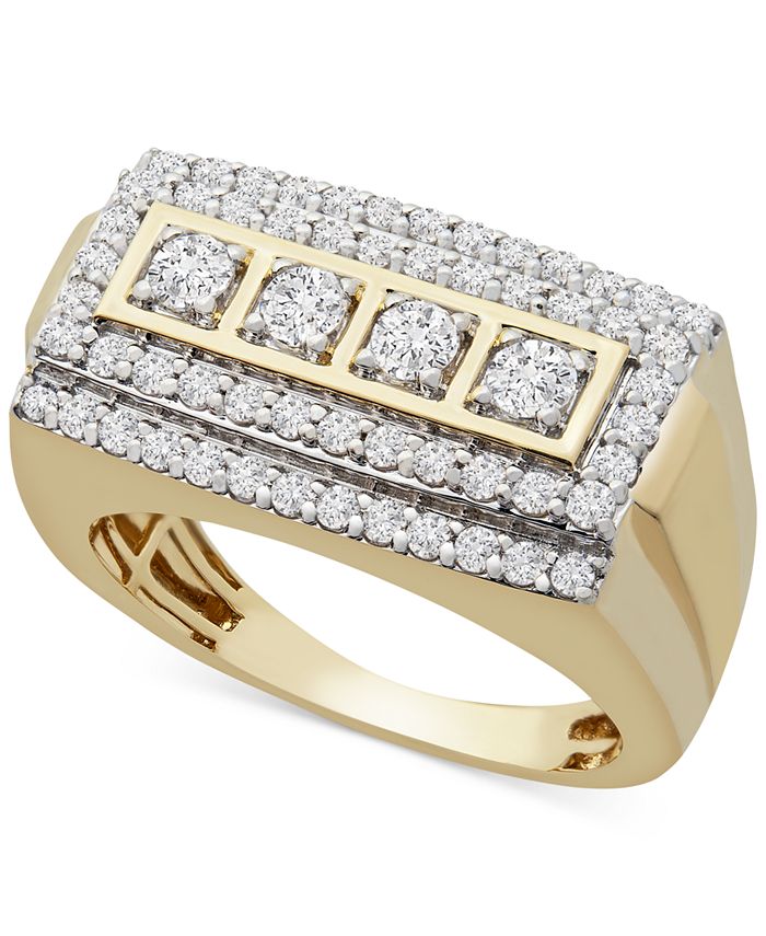 Macy's Men's Diamond Rectangle Cluster Ring (1 ct. t.w.) in 10k Gold ...