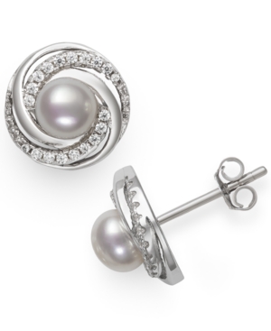 image of Giani Bernini Cultured Freshwater Pearl (5mm) & Cubic Zirconia Swirl Stud Earrings in Sterling Silver, Created for Macy;s