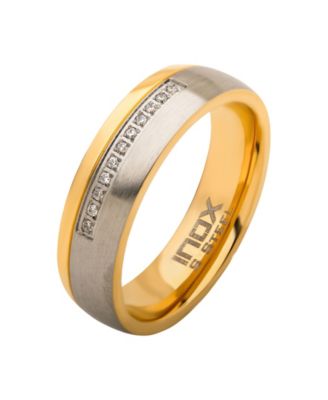 Men's Steel Gold-Tone Plated 11 Piece Clear Diamond Ring