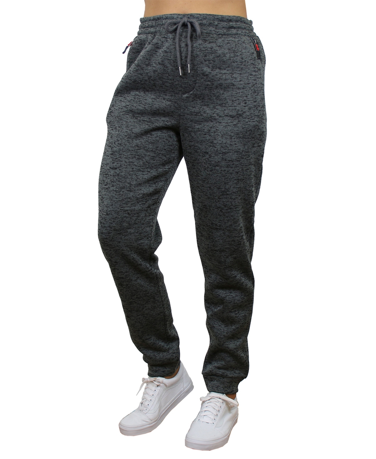 Women's Loose Fit Marled Fleece Joggers with Zipper Side Pockets - Gray