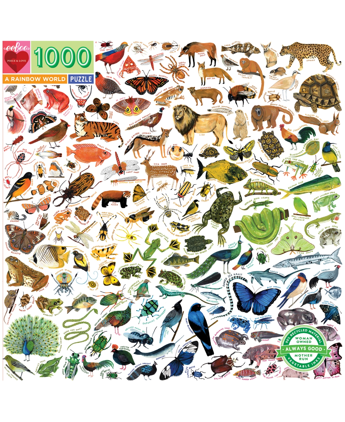 Eeboo Piece And Love A Rainbow World 1000 Piece Square Adult Jigsaw Puzzle Set In Multi