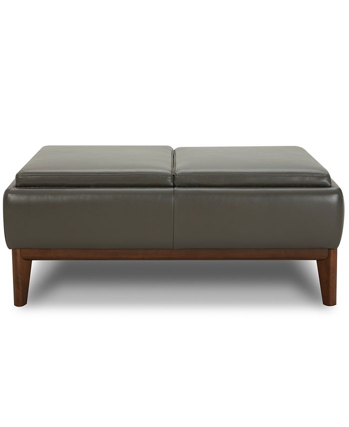Furniture Jollene Leather Ottoman with Wood Trays, Created for Macy's