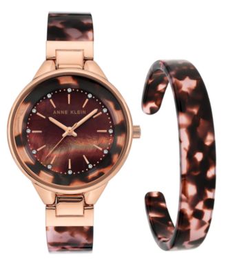 Anne Klein - Premium Crystal Accented Tortoise Watch and Bangle Set 36mm