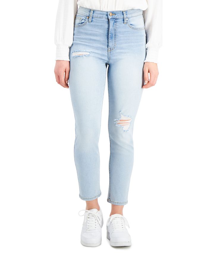 Celebrity Pink Juniors' High-Rise Distressed Slim-Straight Jeans ...