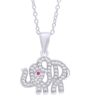 image of Cubic Zirconia Elephant Pendant Necklace in Fine Silver Plate