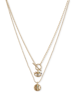 image of Lucky Brand Gold-Tone 2-Pc. Set Pave Lotus & Evil Eye Pendant Necklaces