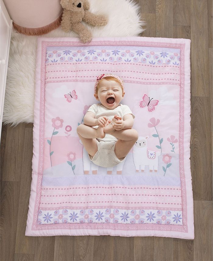 NoJo Infant Girl's Sweet Llama and Butterflies Crib Bedding Set, 3