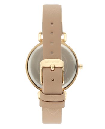 Nine West - Gold-Tone and Tan Strap Watch, 36mm