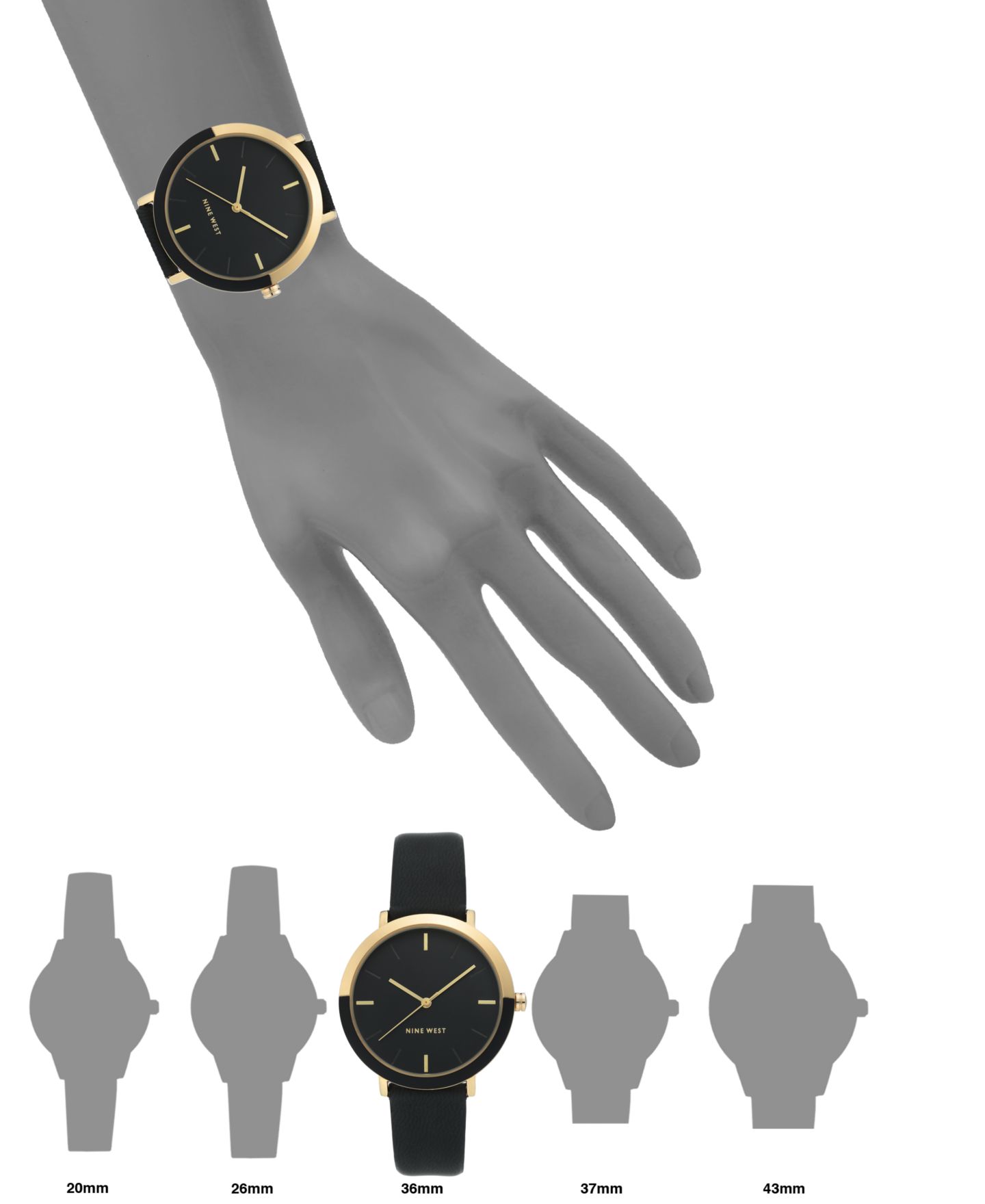 Женские часы Nine West Gold-Tone and Black Strap Watch, 36mm — фото 4