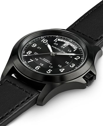 Hamilton - Men's Swiss Automatic Khaki Field King Black Leather Strap Watch 40mm