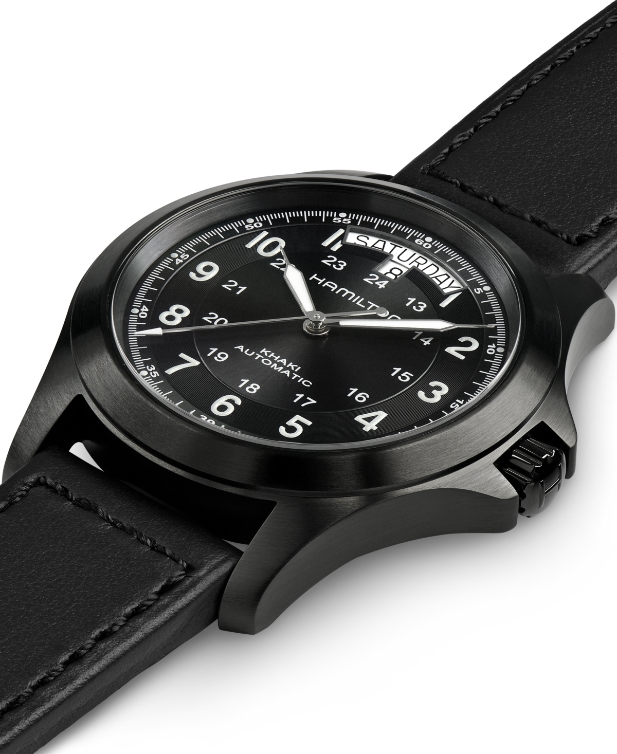 Shop Hamilton Men's Swiss Automatic Khaki Field King Black Leather Strap Watch 40mm