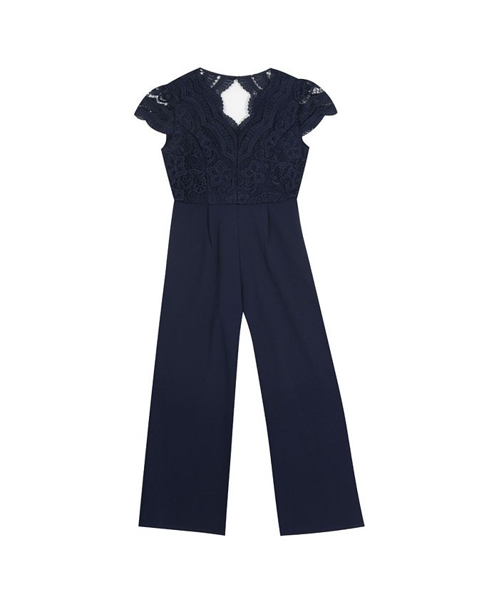Rare Editions Big Girl Scuba Crepe Jumpsuit With Lace Bodice - Macy's