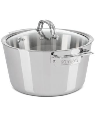 Contemporary Stainless Steel 3-Ply 5.2-Quart Dutch Oven with Glass Lid