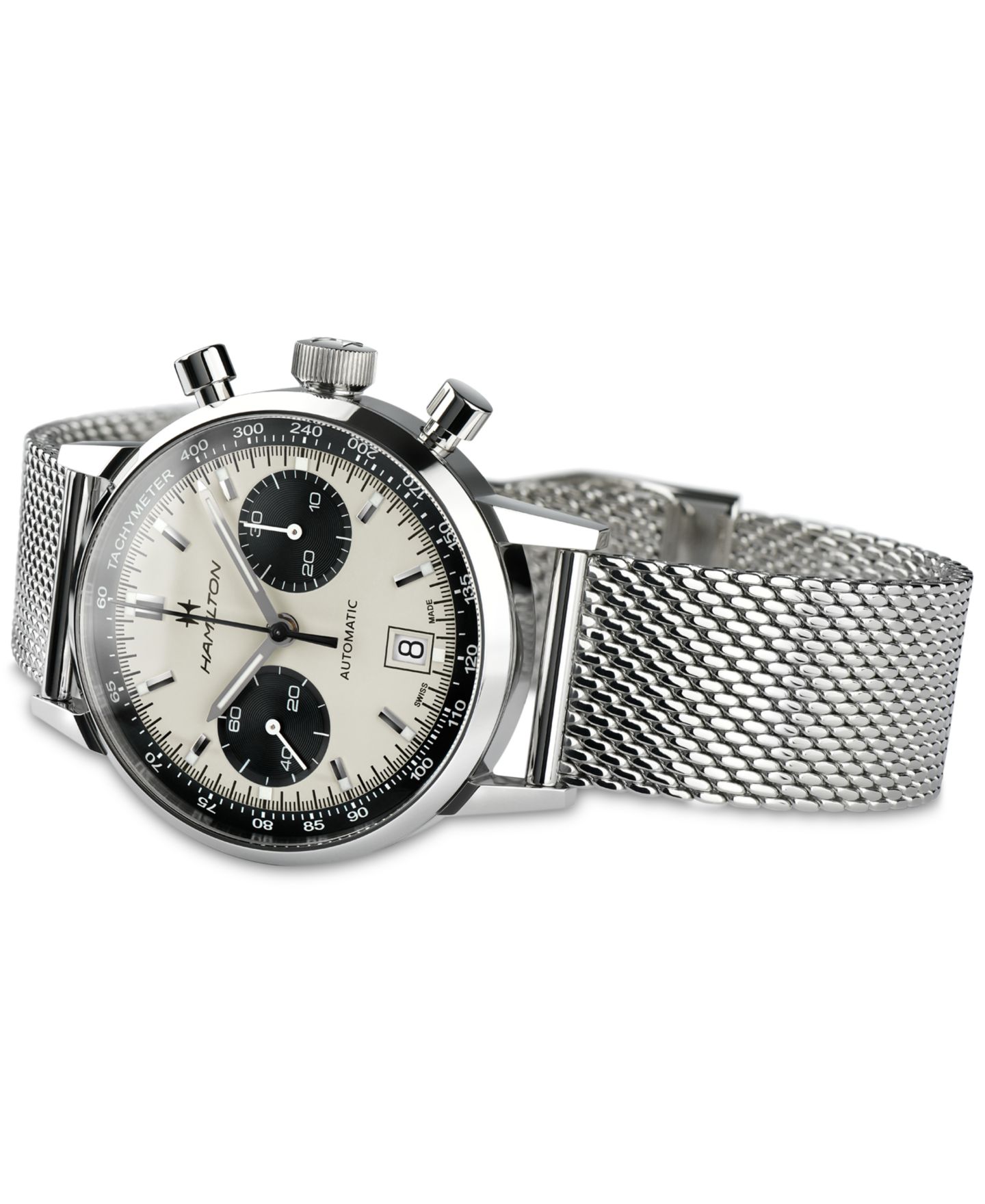Мужские часы Hamilton Swiss Automatic Chronograph Intra-Matic Stainless Steel Mesh Bracelet Watch 40mm — фото 2