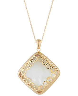 Macy's - Mother-of-Pearl Square Filigree 18" Pendant Necklace in 14k Gold