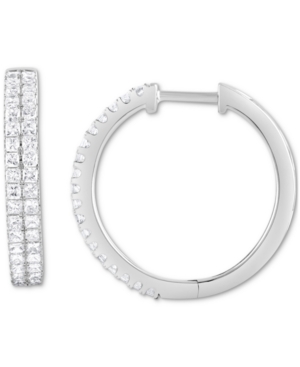 Diamond Princess Double Row Hoop Earrings (1 ct tw) in 14k White Gold