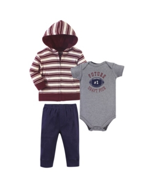 Baby Boys 3 Piece Cotton Hoodie Bodysuit and Pant Set