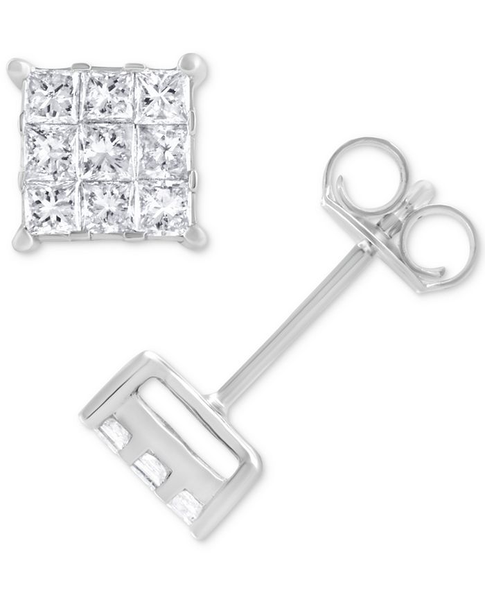 Macy's - Diamond Princess Cluster Stud Earrings (5/8 ct. t.w.) in 14k White Gold
