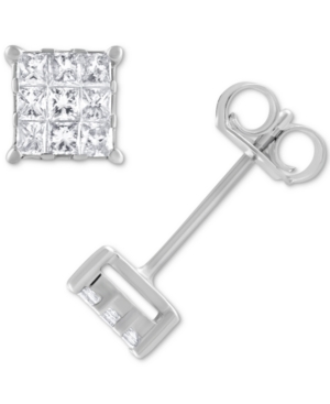 image of Diamond Square Cluster Stud Earrings (1/3 ct. t.w.) in 14k White Gold