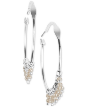 image of Lucky Brand Silver-Tone Beaded Fringe Hoop Earrings