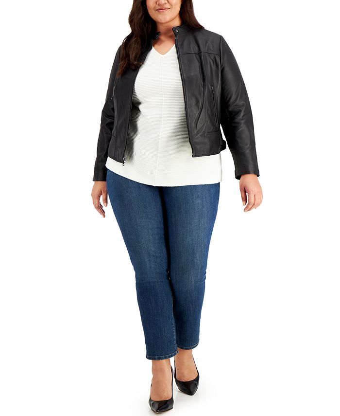 Lauren Ralph Lauren Plus Size Leather Moto Jacket & Reviews - Coats &  Jackets - Plus Sizes - Macy's