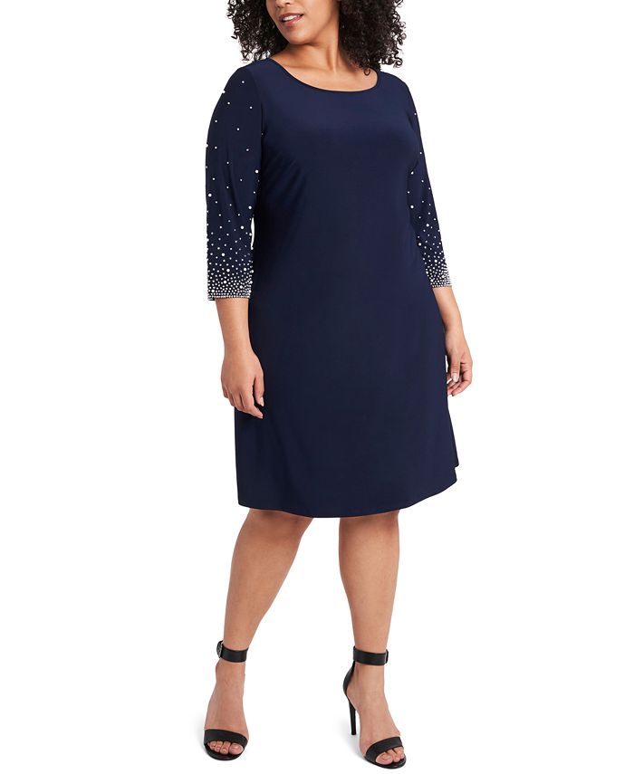MSK Plus Size Faraj Embellished-Sleeve Sheath Dress & Reviews - Dresses ...