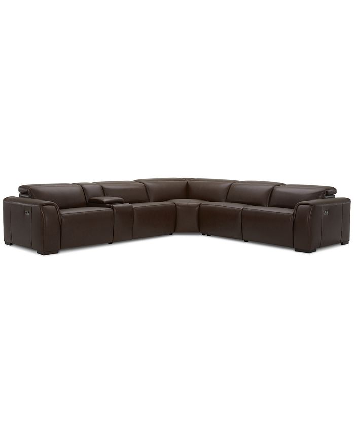 Furniture - Dallon 6-Pc. Leather Sectional with 3 Power Recliners and 1 Console