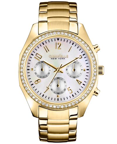 Caravelle New York by Bulova Women's Chronograph Gold-Tone Stainless Steel Bracelet Watch 36mm 44L114