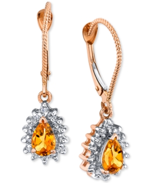 image of Citrine (3/4 ct. t.w.) & Diamond (1/4 ct. t.w.) Teardrop Drop Earrings in 14k Rose Gold