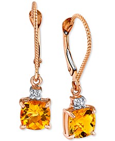 Citrine (2 ct. t.w.) & Diamond (1/20 ct. t.w.) Cushion Drop Earrings in 14k Rose Gold