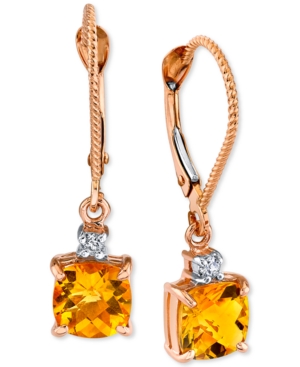 image of Citrine (2 ct. t.w.) & Diamond (1/20 ct. t.w.) Cushion Drop Earrings in 14k Rose Gold
