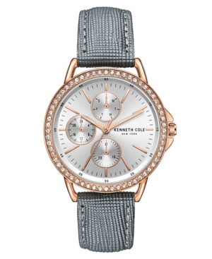 image of Kenneth Cole New York Women-s Diamond Dial Gray Genuine Leather Strap Watch 35mm