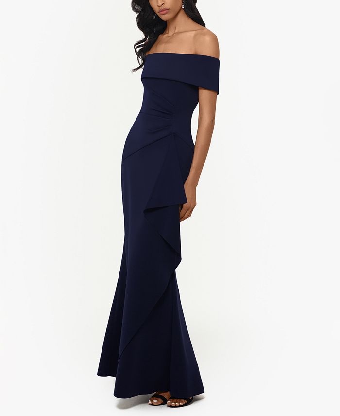 XSCAPE Ruffled Off-The-Shoulder Gown - Macy's