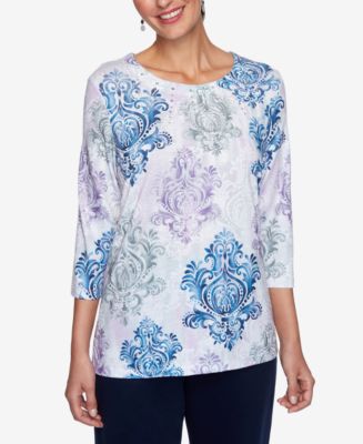 Alfred Dunner Petite Printed Studded Top - Macy's