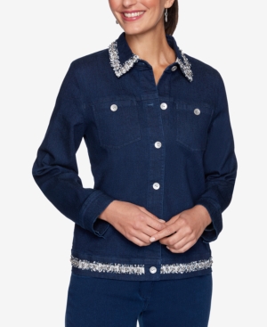 Alfred Dunner Petite Boucle-Trim Denim Jacket