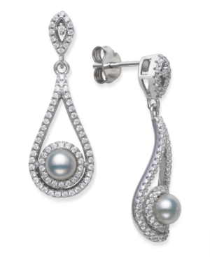 image of Cultured Freshwater Pearl 5-5.5mm and Cubic Zirconia Drop Earrings in Sterling Silver