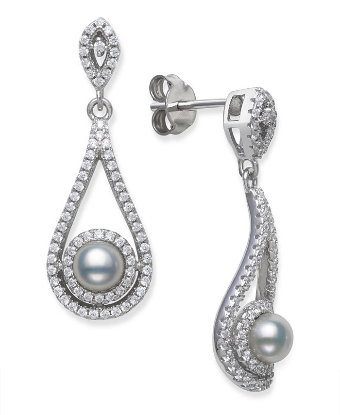 Macy's - Cultured Freshwater Pearl 5-5.5mm and Cubic Zirconia Drop Earrings in Sterling Silver