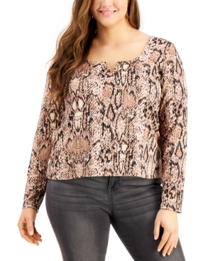 Full Circle Trends Trendy Plus Size Square-neck T-shirt In Snake Skin Taupe Combo