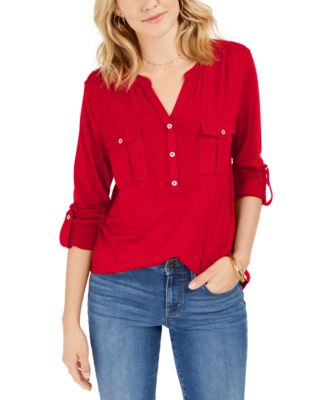 macys red blouses